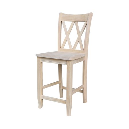INTERNATIONAL CONCEPTS Double X-Back Counter Height Stool, 24" Seat Height, Unfinished S-202